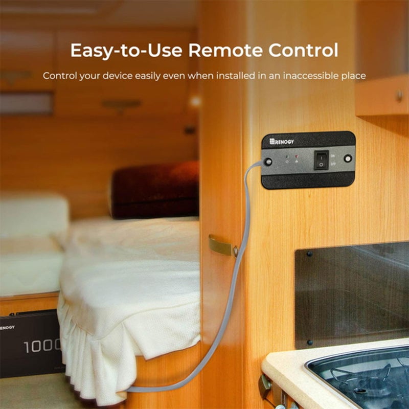 Renogy محول طاقة رينوجي 1000 واط بتقنية الموجة الجيبية النقية 12 فولت DC إلى 120 فولت AC للمنزل، RV، الشاحنة، الطاقة الشمسية خارج الشبكة 110 فولت مع منفذ USB مدمج 5 فولت/2.1 أمبير، وحدة تحكم عن بُعد سلكية - Image 5